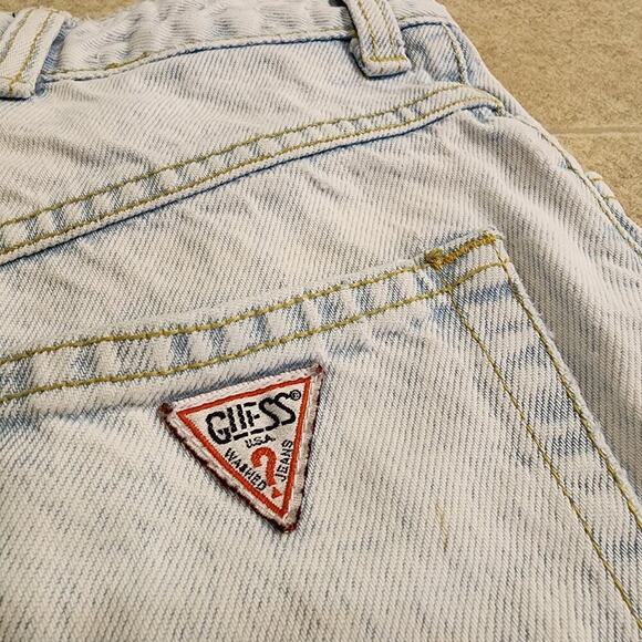 Vtg 80s Guess USA Acid Wash Light Denim Distressed Boot Cut Retro Mom Jean Sz 28 - Picture 7 of 8